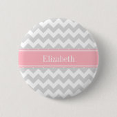 Lt Grey White Zickzack Zigzag Pink Name Monogram Button (Vorderseite)