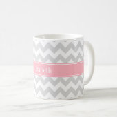 Lt Grey White Zickzack Zigzag Pink Name Monogram Kaffeetasse (VorderseiteRechts)