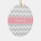 Lt Grey White Zickzack Zigzag Pink Name Monogram Keramikornament (Rechts)