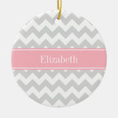 Lt Grey White Zickzack Zigzag Pink Name Monogram Keramikornament (Vorne)