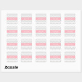 Lt Grey White Zickzack Zigzag Pink Name Monogram Quadratischer Aufkleber (Blatt)