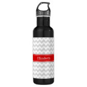 Lt Grey White Zickzack Zigzag Red Name Monogram Trinkflasche (Vorderseite)