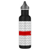 Lt Grey White Zickzack Zigzag Red Name Monogram Trinkflasche (Links)