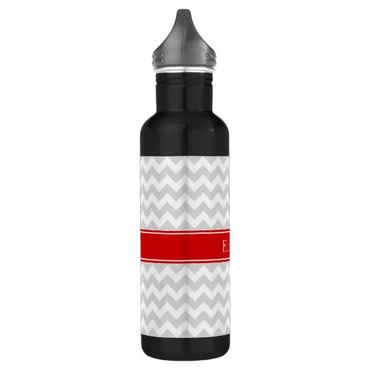 Lt Grey White Zickzack Zigzag Red Name Monogram Trinkflasche (Links)