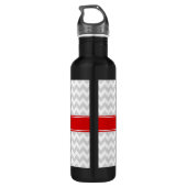 Lt Grey White Zickzack Zigzag Red Name Monogram Trinkflasche (Rückseite)