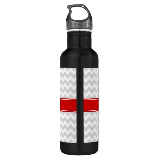 Lt Grey White Zickzack Zigzag Red Name Monogram Trinkflasche (Rückseite)
