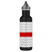 Lt Grey White Zickzack Zigzag Red Name Monogram Trinkflasche (Rechts)
