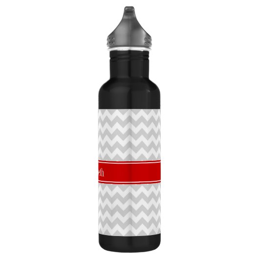 Lt Grey White Zickzack Zigzag Red Name Monogram Trinkflasche (Rechts)