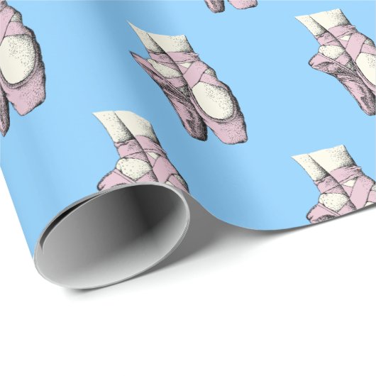 Lt Pink Ballerina Shoes En Pointe FL Sky Blue BG Geschenkpapier (Rolleneckpunkt)