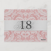 Lt Pink Damask Silver Metal Tischnummer PostCard (Rückseite)