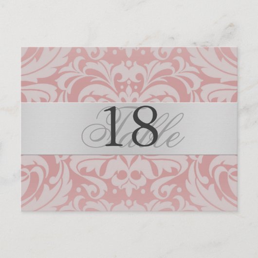 Lt Pink Damask Silver Metal Tischnummer PostCard (Vorderseite)