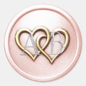Lt. Rosa Zwei Herzen Silber Monogramm Runder Aufkleber (Vorderseite)