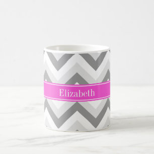 Lt Two Gray White Chevron Hot Pink Name Monogram Kaffeetasse