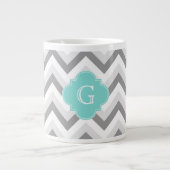 Lt Two Grey White Zickzack Aqua Monogram Jumbo-Tasse (Vorderseite)