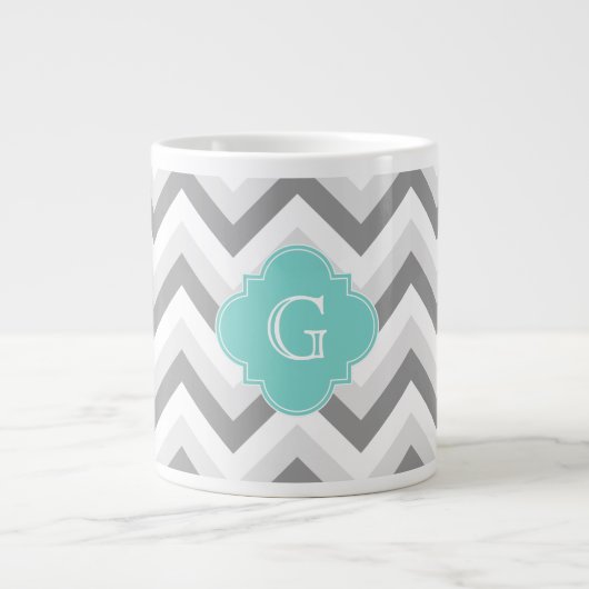 Lt Two Grey White Zickzack Aqua Monogram Jumbo-Tasse (Vorderseite)