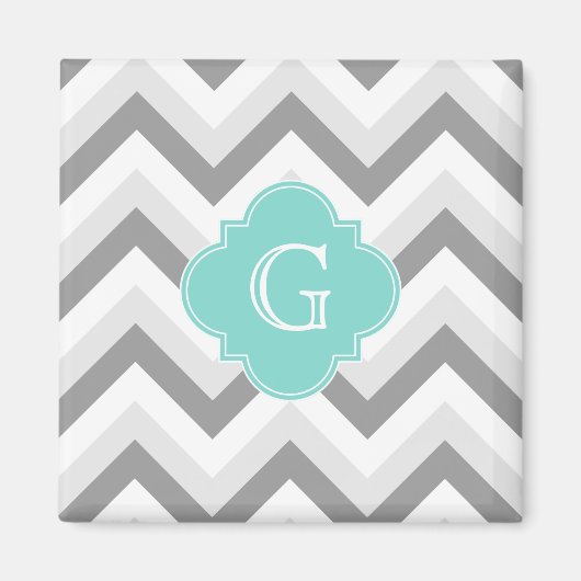 Lt Two Grey White Zickzack Aqua Monogram Magnet (Vorne)