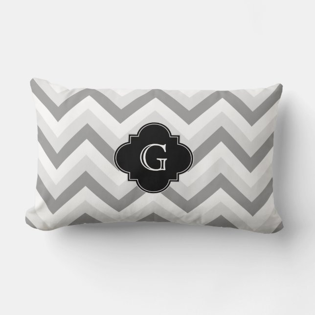 Lt Two Grey White Zickzack Black Monogram Lendenkissen (Vorderseite)