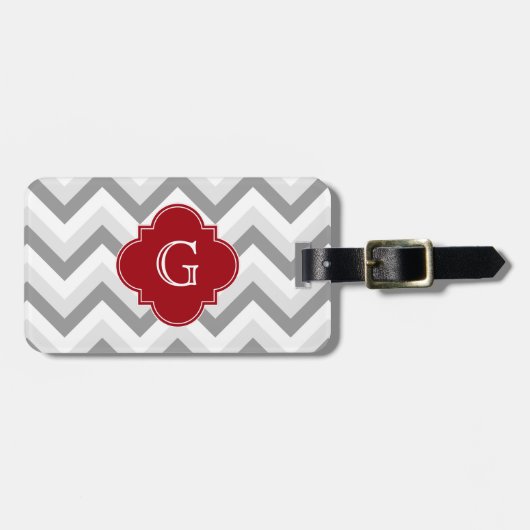 Lt Two Grey White Zickzack Cranberry Monogram Gepäckanhänger (Vorderseite horizontal)
