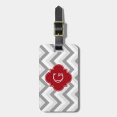 Lt Two Grey White Zickzack Cranberry Monogram Gepäckanhänger (Vorderseite vertikal)