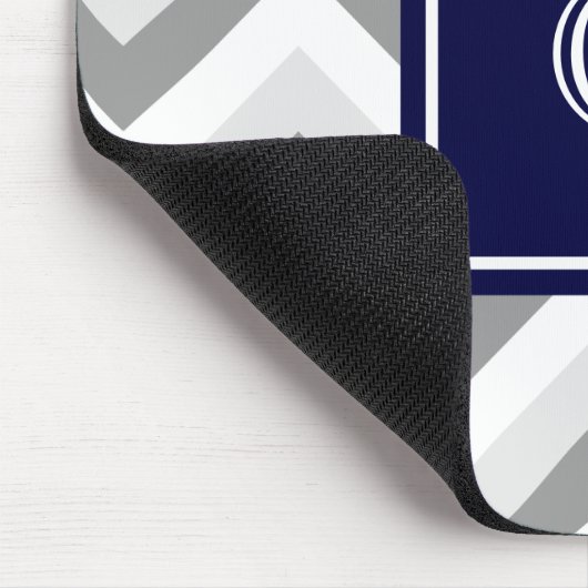 Lt Two Grey White Zickzack SQ Navy Monogram Mousepad (Ecke)