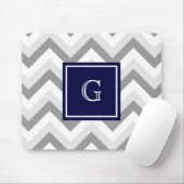Lt Two Grey White Zickzack SQ Navy Monogram Mousepad (Mit Mouse)