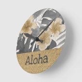 Luana Watercolor Tropical Floral Grau Runde Wanduhr (Winkel)