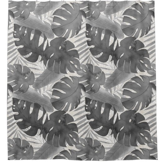 Luana Watercolor Tropical Gray Blätter Duschvorhang (Vorderseite)