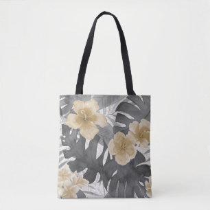 Luana Watercolor Tropical Gray Floral Beach Bag Tasche