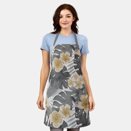 Luana Watercolor Tropical Gray Floral Schürze (Getragen)