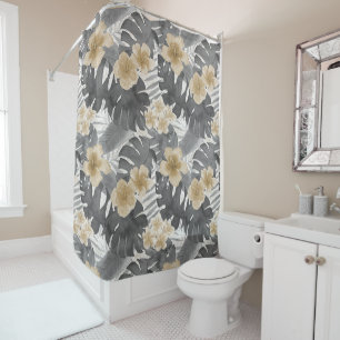 Luana Watercolor Tropical Neutral Floral Duschvorhang