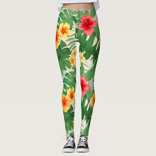 Luana Watercolor Tropical Vivid Floral Leggings (Vorderseite)