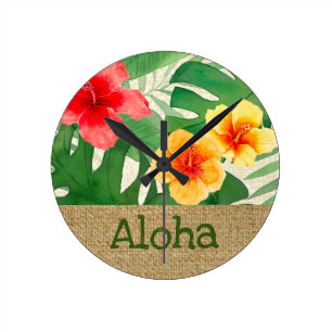 Luana Watercolor Tropical Vivid Floral Runde Wanduhr
