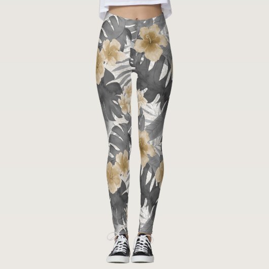 Luana Watercolor tropische neutrale Leggings (Vorderseite)