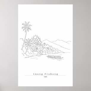 Luang Prabang Laos Minimalistische Linienkunst Poster