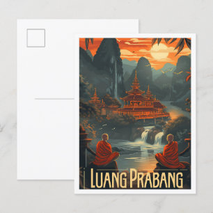 Luang Prabang Laos Vintage Kunst Postkarte