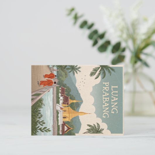 Luang Prabang Mönche und Tempel Postkarte (Stehend Vorderseite)