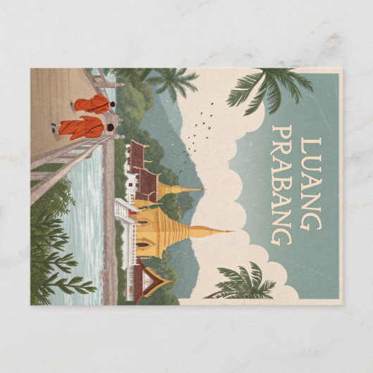 Luang Prabang Mönche und Tempel Postkarte (Vorderseite)