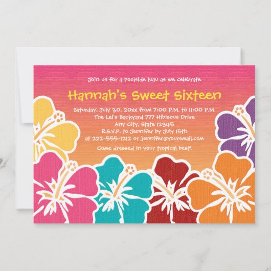 Luau 16. Geburtstag Geburtstags-Party Einladungen (Vorderseite)