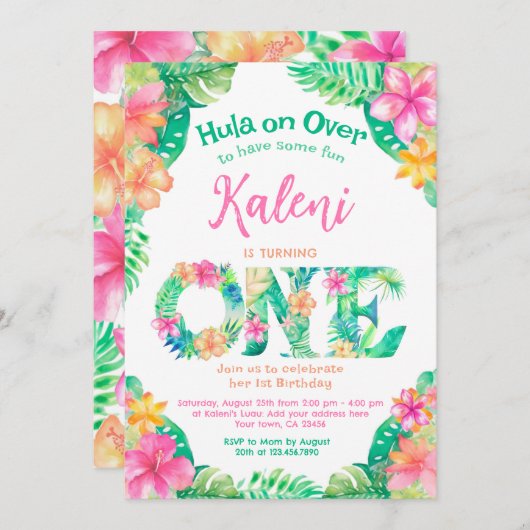 Luau 1. Geburtstag Einladung (Vorne/Hinten)