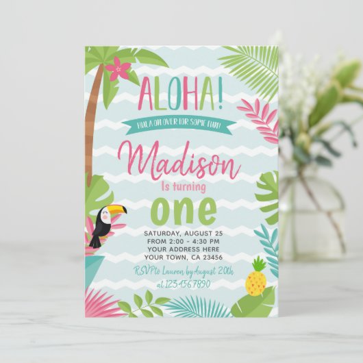 Luau 1. Geburtstag Einladung (Stehend Vorderseite)