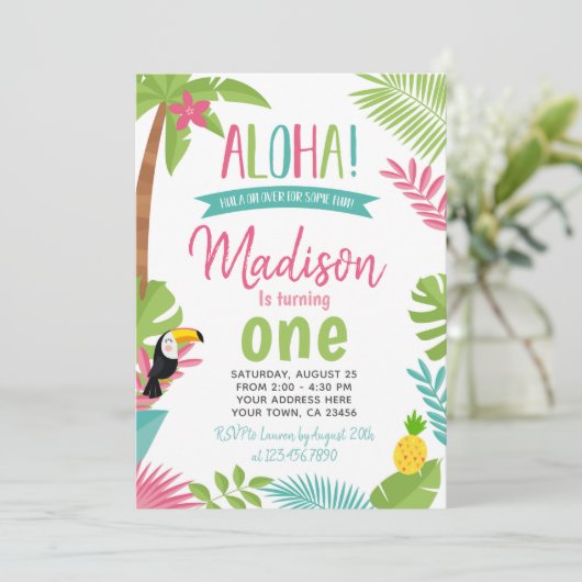 Luau 1. Geburtstag Einladung (Stehend Vorderseite)