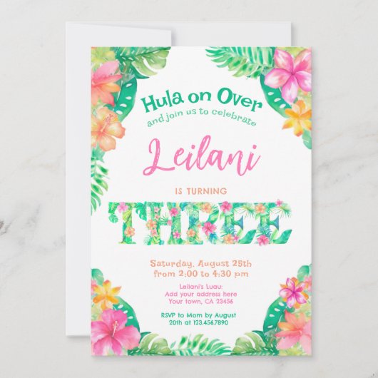 Luau 3. Geburtstag Einladung (Vorderseite)