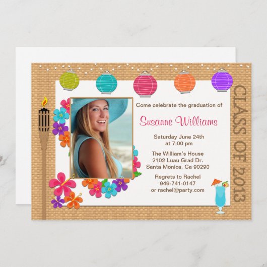 Luau Abschluss Invitation Class of 2013 Einladung (Vorne/Hinten)