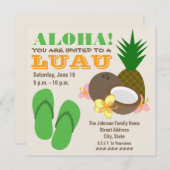 Luau Aloha - Ananas Flip Flops Coconut Hibiskus Einladung (Vorne/Hinten)