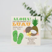 Luau Aloha - Ananas Flip Flops Coconut Hibiskus Einladung (Stehend Vorderseite)