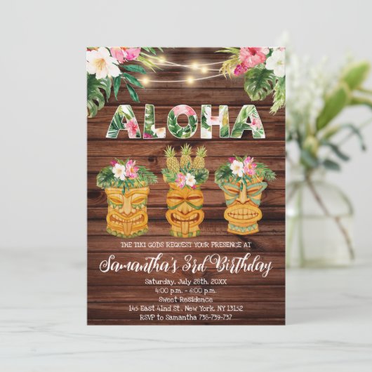 Luau Aloha Birthday String Light Party Einladung (Stehend Vorderseite)