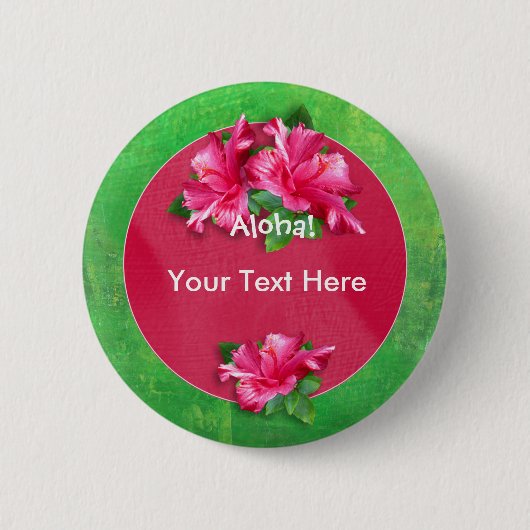 Luau Aloha rosa Hibiskus-Knöpfe Button (Vorderseite)