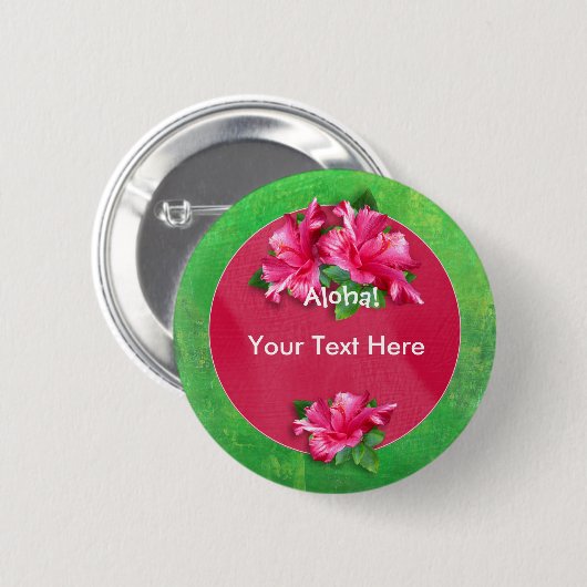 Luau Aloha rosa Hibiskus-Knöpfe Button (Vorne & Hinten)