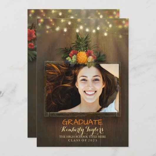 Luau Ananas-Foto-Abschluss-Party-Mitteilung Einladung (Vorne/Hinten)