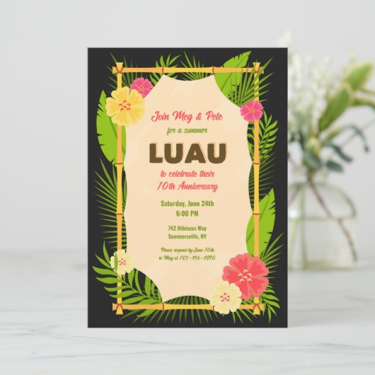 Luau Bamboo Frame Einladung (Stehend Vorderseite)